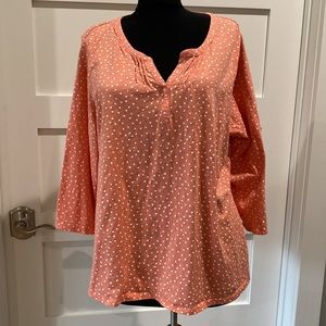 L.L. Bean organic cotton tee, splitneck three-quarter-sleeve print